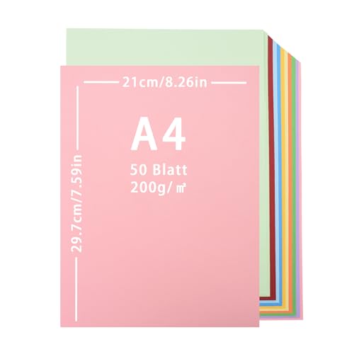 50pcs buntes papier a4, Blatt farbiger Karton 200g /m², buntpapier a4, A4 Karte, 10 Farben, 21 x 29.7 cm Kartenpapier für DIY Kunst Pape, kreative Dekoration 50pcs buntes papier a4, Blatt farbiger Karton 200g /m², buntpapier a4, A4 Karte, 10 Farben, 21 x 29.7 cm Kartenpapier für DIY Kunst Pape, kreative Dekoration von Lre Co.