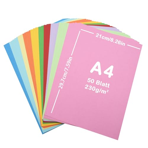50pcs buntes papier a4, Blatt farbiger Karton 230g /m², buntpapier a4, A4 Karte, 10 Farben, 21 x 29.7 cm Kartenpapier für DIY Kunst Pape, kreative Dekoration (230g) von Lre Co.