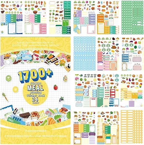 24 Blatt 1700+ Stück Ernährungsplaner Aufkleber - Diät & Mahlzeit Planer Sticker für Kalender, Tagebuch, DIY Scrapbooking - Gesundes Essen Planung, Organizer Zubehör von Lrocotanc
