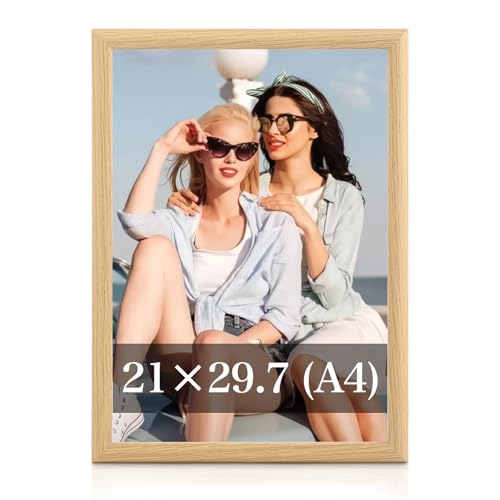 Lrocotanc Holz Bilderrahmen DIN A4-21 x 29,7 cm - Vintage Fotorahmen Retro - Großer Bilderrahmen Mit Plastic Glass Front (Naturholzfarbe) von Lrocotanc