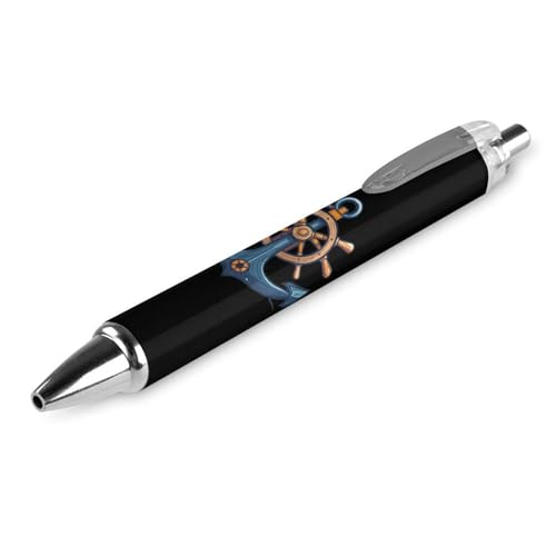 Lrtyuasq Anker mit Schiffslenkrad-Roller, schwarzer Kugelschreiber, einziehbarer Journaling-Stift, Arbeitsstifte für Bürobedarf von Lrtyuasq