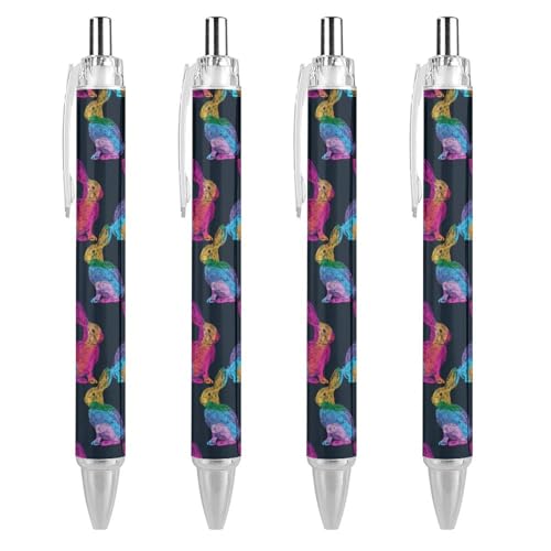 Lrtyuasq Bunte Osterhasen-Kugelschreiber, gemustert, einziehbar, schwarz, runder Schaft, feine Spitze, 0,5 mm, 1/2 von Lrtyuasq