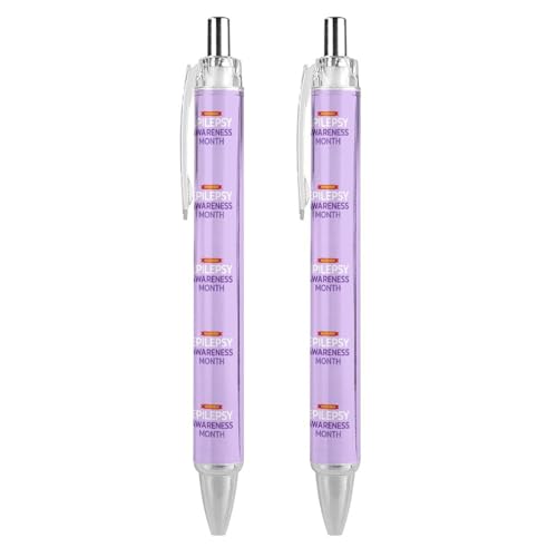 Lrtyuasq Epilepsie-Bewusstseinsmonat, violettes Band, einziehbarer Kugelschreiber, Schreibkugelschreiber, schwarze Tinte, Kugelschreiber, Geschenke für Studenten, Büro, Schreibwaren von Lrtyuasq