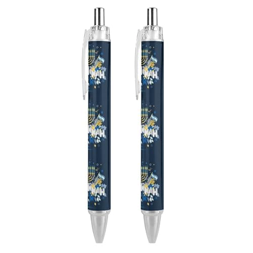 Lrtyuasq Happy Chanukkah Jüdischer Chanukah-Urlaubs-einziehbarer Kugelschreiber, Schreibkugelschreiber, schwarze Tinte, Kugelschreiber, Geschenke für Studenten, Bürobedarf von Lrtyuasq