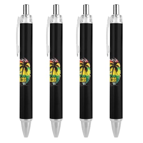 Lrtyuasq Jamaikanische Tintenroller mit Kokosnussbaum, Reggae-Farbe, schwarzer Kugelschreiber, einziehbarer Journaling-Stift, Arbeitsstifte für Bürobedarf von Lrtyuasq