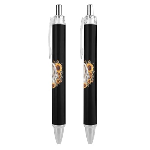 Lrtyuasq Pferd mit Sonnenblumen Roller, schwarzer Kugelschreiber, einziehbarer Journaling-Stift, Arbeitsstifte für Bürobedarf von Lrtyuasq