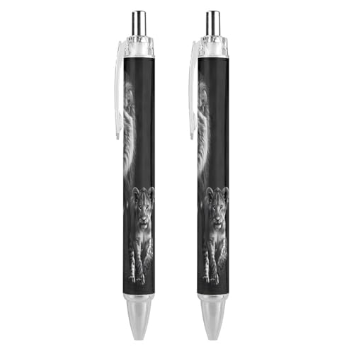 Lrtyuasq Schwarz-Weiß-Tier-Löwen-Roller, schwarzer Kugelschreiber, einziehbarer Journaling-Stift, Arbeitsstifte für Bürobedarf von Lrtyuasq