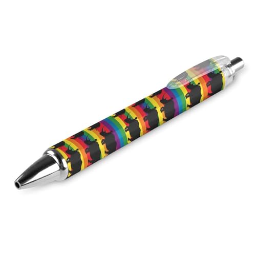 Lrtyuasq Tintenroller mit Regenbogen-Nashorn-Muster, schwarzer Kugelschreiber, einziehbarer Journaling-Stift, Arbeitsstifte für Bürobedarf von Lrtyuasq