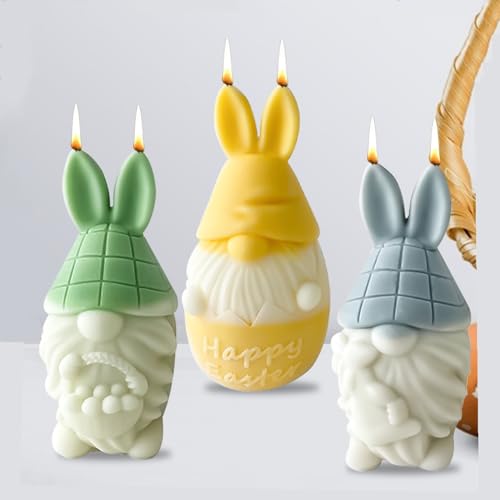 Ostern Wichtel Silikonformen, Kaninchen Ei Zwerge Kerzenform, 3D Ostern Silikonform für DIY Duftkerze Seife Kerze Harz Epoxidharz, Handwerk (3PC) von Lrxinki