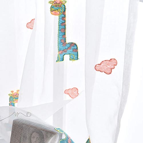 Lsimeru 2 Stück Vorhänge Jungen Mädchen Transparent Kräuselband Giraffe Muster Tüll Vorhange Durchsichtig Fensterschal Kinderzimmer Babyzimmer 140x175 von Lsimeru