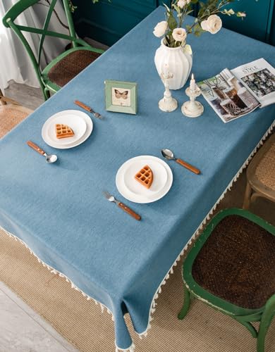 Lsimeru Blau Tischdecke 140x200 Abwaschbar Leinenoptik Einfarbig Elegant Tischtuch Gartentisch Eckig Aussenbereich Tafeltuch Tischdecken für Familientreffen Tischdekoration von Lsimeru