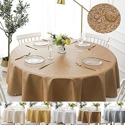 Lsimeru Braun Gartentischdecken Wetterfest Rund 200cm PVC Tischdecke Abwaschbar Fleckenabweisend Lotuseffekt Tafeltuch Wasserabweisend Wachstuch Tischwäsche von Lsimeru