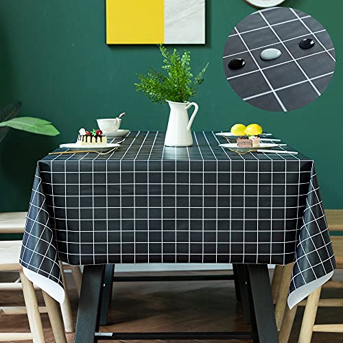 Lsimeru Eckig Tischdecke Abwaschbar Wachstuch Wetterfest Kariert Schwarz Weiss Fleckschutz Lotuseffekt Garten Outddor Tischwäsche Tischtuch Tafeltuch,140x260cm von Lsimeru