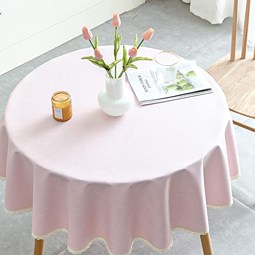 Lsimeru Elegant Tischdecke Abwaschbar Rund 120 Rosa Einfarbig Landhaus Tischtuch Tischdecken Wasserabweisend Waschbar Outdoor Gartentischdecke Tischwäsche Tischdekoration mit Häkelborte von Lsimeru