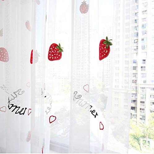 Lsimeru Erdbeere Gardinen Kinderzimmer Mädchen Transparent Blumen Kräuselband Kurz 2 Stücke Vorhänge Durchsichtig Schals Fensterschal für Babyzimmer 140x160 von Lsimeru