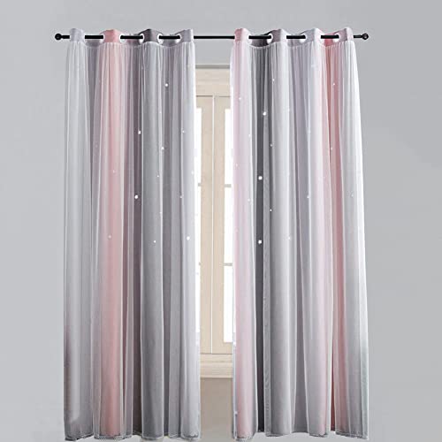 Lsimeru Gardinen Farbverlauf Blickdicht mit Sterne Muster Rosa Grau Doppelschicht Vorhänge Kinderzimmer Mädchen Prinzessin Ösenvorhange Verdunkelung Kinder Lang,132x210 Lsimeru Gardinen Farbverlauf Blickdicht mit Sterne Muster Rosa Grau Doppelschicht Vorhänge Kinderzimmer Mädchen Prinzessin Ösenvorhange Verdunkelung Kinder Lang,132x210 von Lsimeru