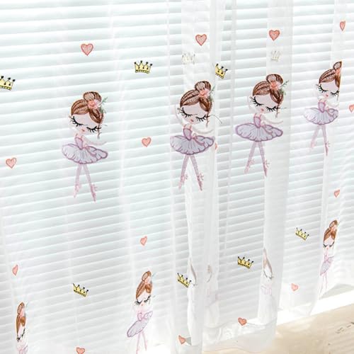 Lsimeru Kinderzimmer Gardinen Transparent Rosa Ballerina Mädchen Krone Herzen mit Ösen Voile Vorhang Durchsichtig Kinder Baby Ösenschal Fenstervorhang 2er Pack 140x260 von Lsimeru