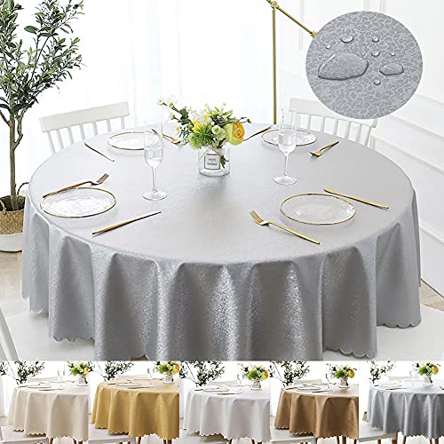 Lsimeru PVC Tischdecke Abwaschbar Rund 120cm Grau Fleckenabweisend Lotuseffekt Tischtuch Draussen Wasserabweisend Jacquard Blumen Tafeltuch Wachstuch von Lsimeru