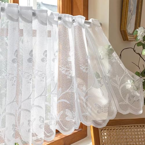 Lsimeru Spitze Gardinen Scheibengardinen Kurzstores Landhausstil Schmetterling Botanische Weiß Bistrogardinen Kurzstores Kurzgardinen Scheibenvorhang Kurzvorhang Küche,300x45cm von Lsimeru