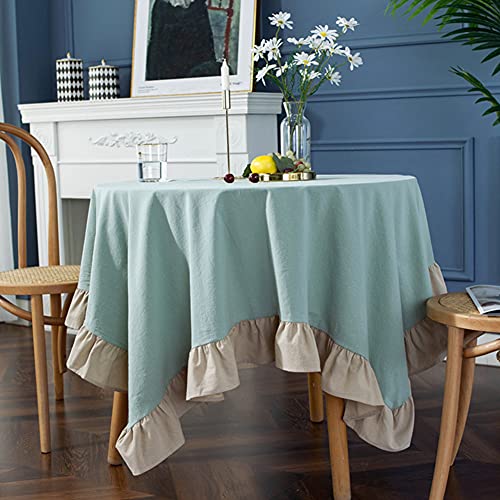 Lsimeru Vintage Tischdecke Abwaschbar Rund 150cm mit Rüsche Mint Beige Rustikal Landhaus Tafeldecke Tischtuch Tischwäsche Tischdeko Esstisch Garten von Lsimeru