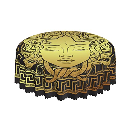 Goldene runde Tischdecke mit Medusa-Gorgonenkopf, 152,4 cm, Bedruckt, waschbar, für Esszimmer, Party, Urlaub, Herbst, Zuhause, dekorativ von Lsjuee