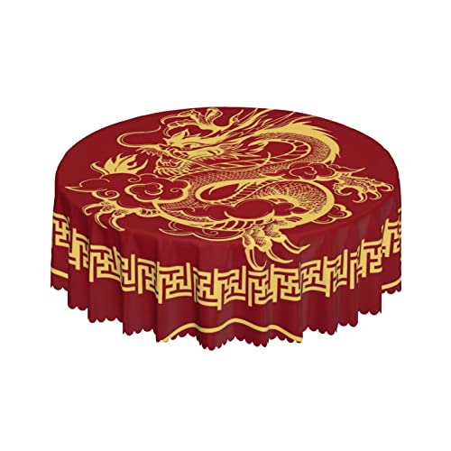 Runde Tischdecke „Golden Dragon Red Asia“, 152,4 cm, Bedruckt, waschbar, für Esszimmer, Party, Urlaub, Herbst, Zuhause, dekorativ Runde Tischdecke „Golden Dragon Red Asia“, 152,4 cm, Bedruckt, waschbar, für Esszimmer, Party, Urlaub, Herbst, Zuhause, dekorativ von Lsjuee