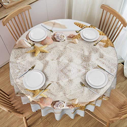 Runde Tischdecke mit Muscheln, en am Strand, waschbar, wiederverwendbar, Tischdecke für drinnen und draußen, zum Essen für Zuhause, Party, Picknick, 152,4 cm von Lsjuee