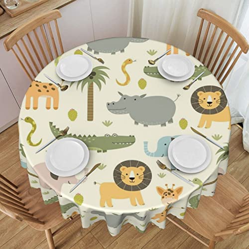 Runde Tischdecke mit Safari-Tieren, Bedruckt, waschbar, wiederverwendbar, für drinnen und draußen, zum Essen für Zuhause, Party, Picknick, 60 Zoll von Lsjuee