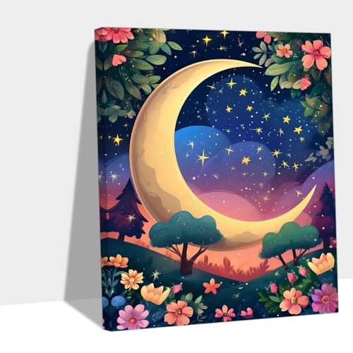 Diamond Painting Erwachsene Mond Diamond Painting Kinder Traum Diamant Bilder Erwachsene Stickerei Kreuzstich 5D DIY Set für Deko Wohnzimmer，Bastelset Frühling Geschenk für Frauen 45x60cm KL-807 von Lslomrqz