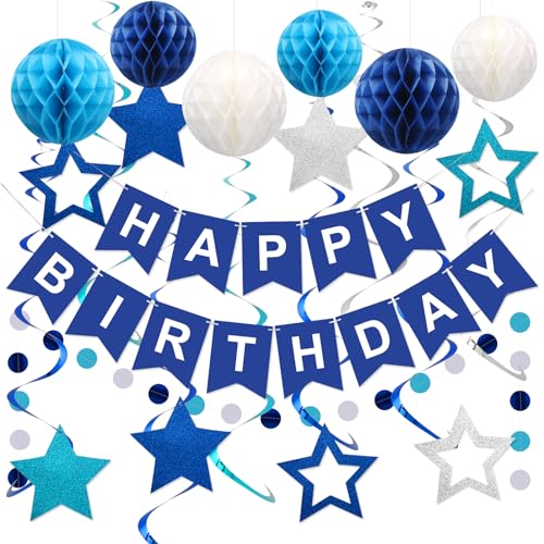 Lsoar Geburtstagsdeko, Marineblau Happy Birthday Banner mit Wabenball, Stern hängende Wirbel Streamer Kreis Punkt Girlande Dekroationen, Geburtstagsfeier Dekorationen für Männer Jungen Lsoar Geburtstagsdeko, Marineblau Happy Birthday Banner mit Wabenball, Stern hängende Wirbel Streamer Kreis Punkt Girlande Dekroationen, Geburtstagsfeier Dekorationen für Männer Jungen von Lsoar