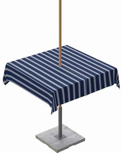 Lsrtoss Marineblau-weiß gestreifte Outdoor-Tischdecke mit Schirmloch und Reißverschluss, marineblaue Bauernhaus-Streifen, quadratische Tischdecke, 137 x 137 cm, Terrassentischabdeckung, wasserdichte von Lsrtoss