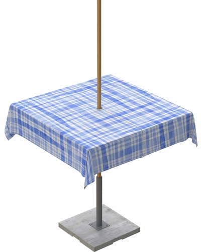 Lsrtoss Outdoor-Tischdecke mit Schirmloch und Reißverschluss, blau kariert, quadratisch, 137 x 137 cm, Aquarell-Büffelkaro, blau, Terrassentischabdeckung, wasserdichte Tischdecke für Picknick/Party von Lsrtoss