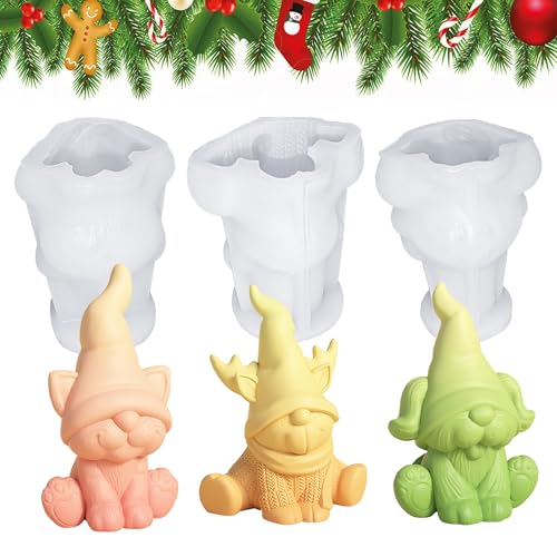 3 Stück Silikonform Weihnachten, Weihnachten Kerzenform Silikonform, Weihnachtswichtel Silikon Form, 3D Silikonformen, Gießformen Weihnachten Kerzenformen zum Gießen, für Weihnachtsdeko von Ltsbaed