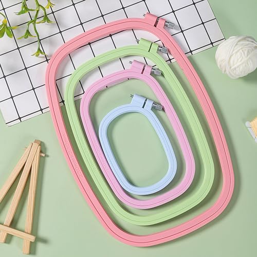 Stickrahmen Stickerei Rahmen mit 4 Größen Quadrat Stickrahmen Kreuzstich Hoop Kunststoff Stickerei Ring Embroidery Hoops Verstellbar Nähen Kreis für Rechteck Stitch Tool Kunsthandwerk Nähen 4 Stück von Ltsbaed