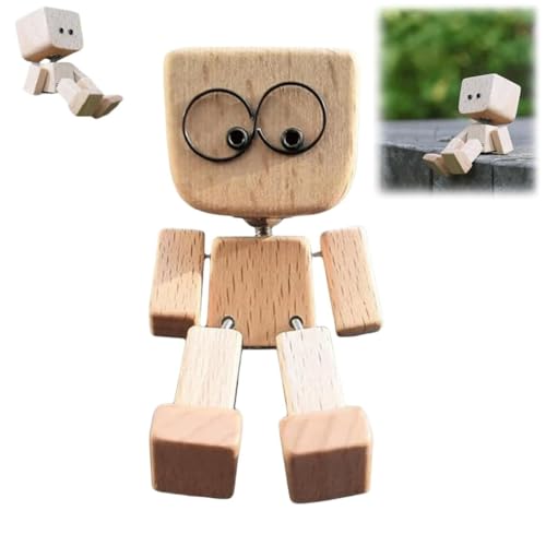 LuGirlre Schüttelnde Holzmann-Figur,Charmante kleine Holzfigur,die mit 1 magnetischen Ausdrücke schwankt,handgefertigte Actionfigur als Auto-Ornament,lustige Wackelkopf-Auto-Armaturenbrett-Dekors von LuGirlre