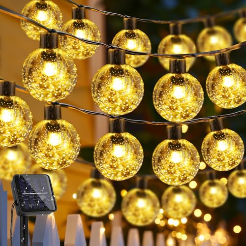 LuJasi Solar Lichterkette Aussen, 18M 100LED Lichterkette Außen Solar IP65 Wasserdicht, 8 Modi Kristall Kugeln, Solarlichterkette Outdoor für Balkon, Garten, Terrasse, Hochzeit, Party (Warmweiß) von LuJasi