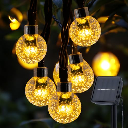 LuJasi Solar Lichterkette Aussen, 8M 30LED Lichterkette Außen Solar IP65 Wasserdicht, 8 Modi Kristall Kugeln, Solarlichterkette Outdoor für Balkon, Garten, Terrasse, Hochzeit, Party (Warmweiß) von LuJasi