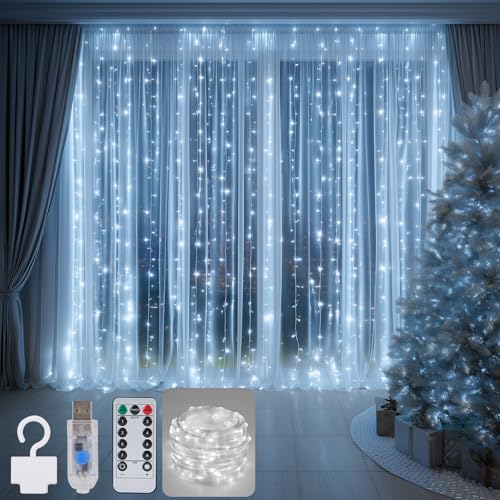 LuJasi lichtervorhang Innen 3x3m, 300 LED Lichterketten Vorhang mit Fernbedienung, 10 Haken, LED Vorhang USB für Weihnachts Deko Fenster Wand Zimmer Party Gardine Balkon LuJasi lichtervorhang Innen 3x3m, 300 LED Lichterketten Vorhang mit Fernbedienung, 10 Haken, LED Vorhang USB für Weihnachts Deko Fenster Wand Zimmer Party Gardine Balkon von LuJasi