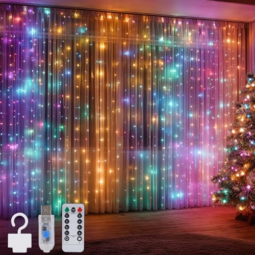 LuJasi lichtervorhang Innen 3x3m, 300 LED Lichterketten Vorhang mit Fernbedienung, 10 Haken, LED Vorhang USB für Weihnachts Deko Fenster Wand Zimmer Party Gardine Balkon LuJasi lichtervorhang Innen 3x3m, 300 LED Lichterketten Vorhang mit Fernbedienung, 10 Haken, LED Vorhang USB für Weihnachts Deko Fenster Wand Zimmer Party Gardine Balkon von LuJasi