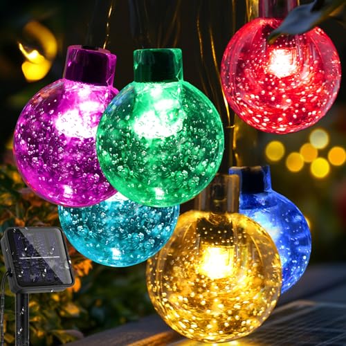 Solar Lichterkette Aussen, 8M 30LED Lichterkette Außen Solar IP65 Wasserdicht, 8 Modi Kristall Kugeln, Solarlichterkette Outdoor für Balkon, Garten, Terrasse, Hochzeit, Party (RGB) von LuJasi
