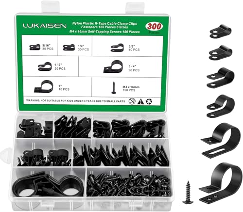 300 Stück R-Typ Kabelschellen, Nylon R Clips, Drahtklemmen, 4.7mm/6.3mm/9.5mm/12.7mm/19mm/25.4mm Kabelklemmen, Kunststoff Kabel Klemmen für Büro Zuhause Draht Kabelführung Kabelbefestigung Schwarz 300 Stück R-Typ Kabelschellen, Nylon R Clips, Drahtklemmen, 4.7mm/6.3mm/9.5mm/12.7mm/19mm/25.4mm Kabelklemmen, Kunststoff Kabel Klemmen für Büro Zuhause Draht Kabelführung Kabelbefestigung Schwarz von LuKaiSen