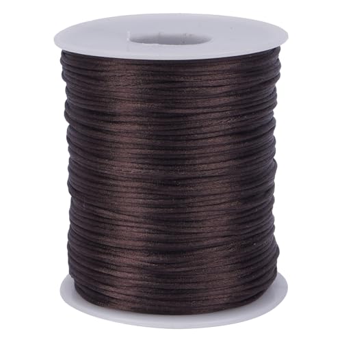 Luabue 1,5mm x 100m Nylonschnur Regenbogen, Satinschnur für Armbänder, Nylon-Regenbogenseil für Armbänder, Schmuckherstellung, Rattail, Makramee (Braun, 1.5mm x 100m) von Luabue