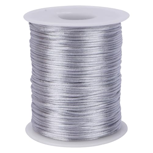 Luabue 1,5mm x 100m Nylonschnur Regenbogen, Satinschnur für Armbänder, Nylon-Regenbogenseil für Armbänder, Schmuckherstellung, Rattail, Makramee (Grau, 1.5mm x 100m) von Luabue