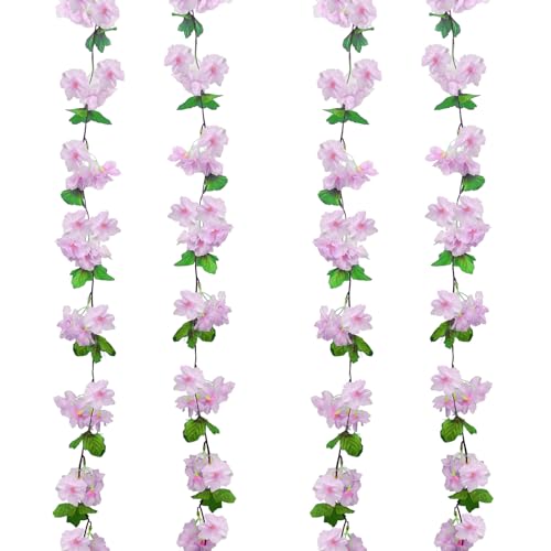 Luabue 4PCS Künstliche Blumengirlande Frühling Kirschblüten Girlande 2.3m Kunstblumen Girlande Rosa Seidenblumen Hängend für Hochzeit Party Balkon Garten Dekoration von Luabue