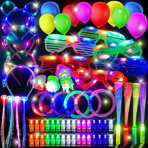 Lubibi LED Spielwaren Party Zubehör Mitgebsel,Partyzubehör für Kinder LED-Leuchtspielzeug,Finger Licht,LED Brille,Haarnadel,Glow in The Dark Party Mitgebsel Kindergeburtstag für Karneval Hallowen von Lubibi