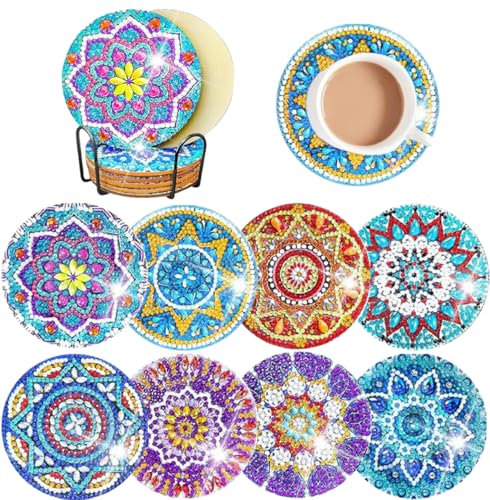 Diamond Painting Untersetzer, 8 Stück DIY Mandala Muster Diamant Cup Untersetzer, Kunst Diamant Malerei Dekoration für Tassen, Weingläser, Vasen und Home Kitchen (Mandala) von Lubsmuns