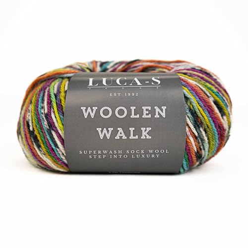 Superwash Sockenwolle zum Stricken, 4-fädig Sockengarn aus 75% reiner Wolle - 25% Polymid, 50g Sockenhandstrickgarn von Luca-S Yarns