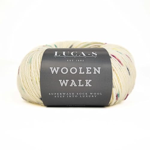 Superwash Sockenwolle zum Stricken, 4-fädig Sockengarn aus 75% reiner Wolle - 25% Polymid, 50g Sockenhandstrickgarn von Luca-S Yarns