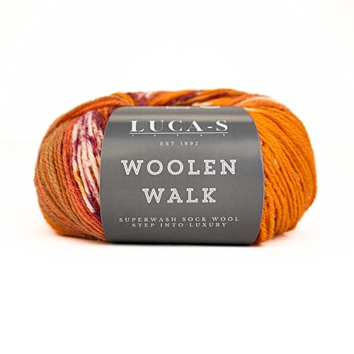 Superwash Sockenwolle zum Stricken, 4-fädig Sockengarn aus 75% reiner Wolle - 25% Polymid, 50g Sockenhandstrickgarn von Luca-S Yarns