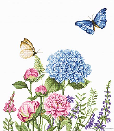 Luca-S BA2360 Sommerblumen und Schmetterlinge Aida Kreuzstichset, Baumwolle, mehrfarbig, 26,5x31,5cm von Luca-S